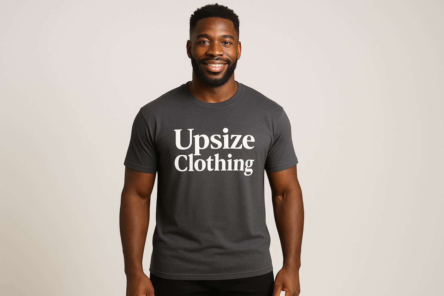 Make the shirt say Upsize Clothing 